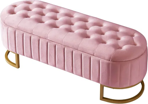 Vista 7 de SOFTSEA Otomana otomana de almacenamiento tapizada rosa, banco otomano de almacenamiento con botones y patas de metal para dormitorio, extremo