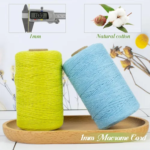 Vista 2 de Cuerda de macramé de algodón natural de 0.039 in x 426 yardas, cuerda de colores para manualidades, fabricación de joyas, colgar en la pared Verde