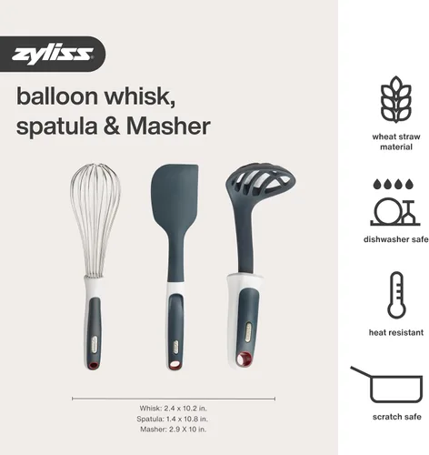 Vista 6 de Zyliss Mini machacador y cuchara, mini batidor y hace todo – triturador de alimentos apto para lavavajillas, batidor pequeño y espátula de silicona