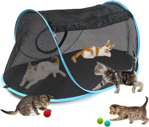 Vista 6 de INTURN Tienda de campaña de muebles para gatos para interiores y exteriores, túneles portátiles para gatos, perrera al aire libre (túnel de 10 pies)