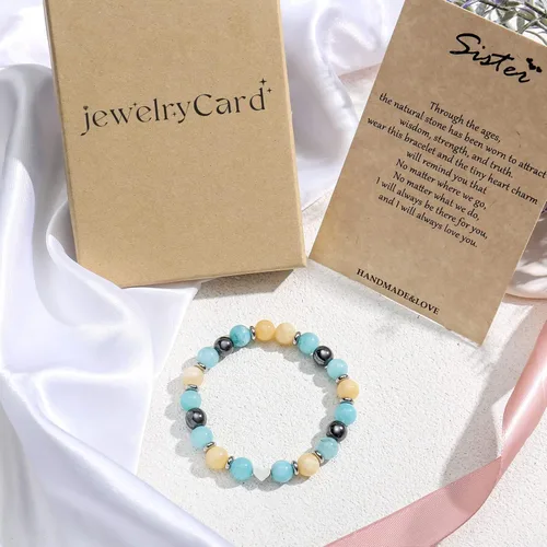 Vista 6 de Joyas y tarjetas de piedras naturales pulseras para hermana, regalos de cumpleaños para hermana, mejor amiga