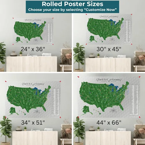Vista 6 de Póster de lienzo enrollado personalizado, 200 campos de golf, lienzo de EE. UU., 24 x 36 pulgadas, rastreador de campos de golf personalizado