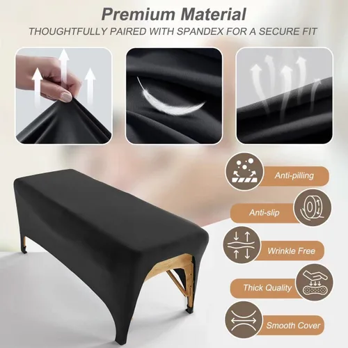 Vista 4 de Funda de cama de pestañas negra ajustada para mesa de pestañas de 6 pies o cama de masaje, extensión de pestañas elásticas de elastano para mesa