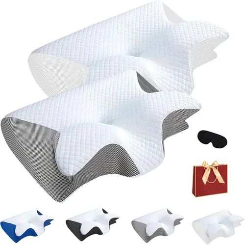 Vista 14 de Almohada de alivio de alta calidad, almohada ergonómica 2 en 1 con funda, almohadas ergonómicas de espuma viscoelástica para alivio del cuello