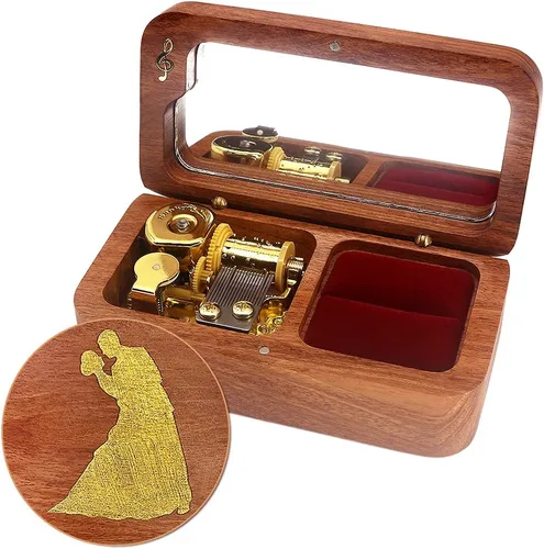 Vista 15 de SOFTALK Joyero de madera vintage para anillos musicales, regalos para propuestas, compromiso, boda, Navidad, cumpleaños, día de San Valentín