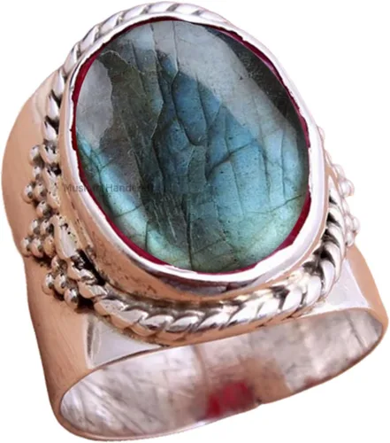 Vista 11 de Anillo de plata de ley 925 con piedras preciosas ovaladas auténticas, hecho a mano, hermoso regalo de Navidad para ella
