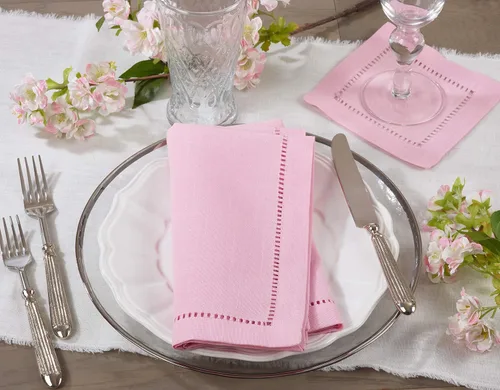 Vista 4 de SARO LIFESTYLE 6305.P6S Rochester Collection - Servilletas de cóctel con borde de punto de cáñamo (12 unidades), color rosa, 6" Rosado