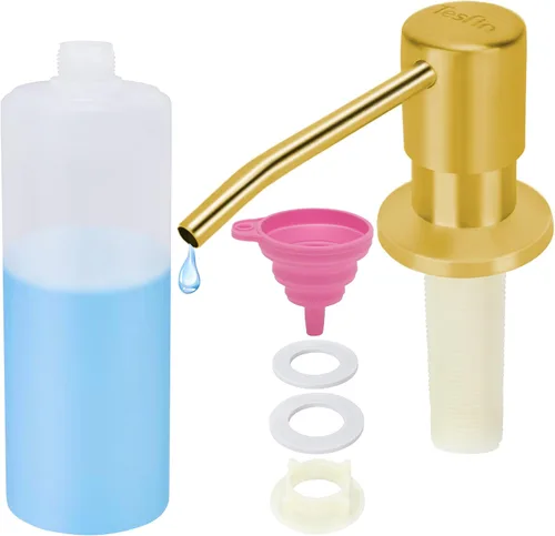 Vista 15 de Dispensador de jabón para platos para fregadero de cocina de níquel cepillado, dispensador de jabón para debajo del fregadero con cabezal de bomba