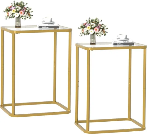 Vista 14 de Garden 4 you Mesa auxiliar de cristal, mesa auxiliar rectangular con marco de metal, moderna mesita de noche para oficina, dormitorio, sala de Negro
