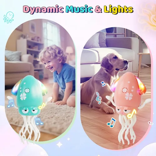 Vista 7 de Pulpo Bailarín - Juguete Eléctrico Musical para Bebés con Luces LED y Música, Juguete Sensorial Interactivo Recargable, Regalo Perfecto para Navidad