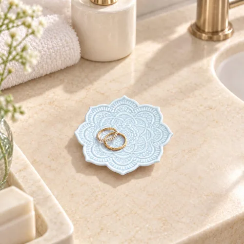 Vista 6 de PUDDING CABIN Plato para anillos de mandala azul, regalo de cumpleaños para amiga mujer mujeres madres niñas