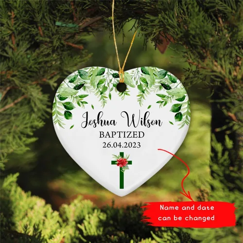Vista 4 de Adorno de Navidad de Bautismo Personalizado para Niño y Niña, Adorno de Bautizado "Dios Te Bendiga", Regalo de Recuerdo de Bautizo, Adornos