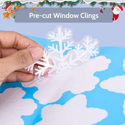 Vista 3 de Calcomanías de ventana de copos de nieve de Navidad, 108 piezas de calcomanías de copos de nieve blancos, calcomanías grandes de copo de nieve