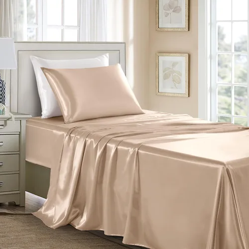 Vista 28 de Sábanas de satén tamaño individual – Juego de sábanas de lujo suaves y sedosas de 3 piezas para niños, juego de sábanas de seda de satén negro sin
