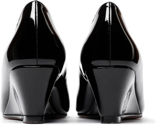 Vista 4 de WAYDERNS Zapatos de vestir de noche de tacón bajo con hebilla de metal dorado y puntera cuadrada para mujer, zapatos de vestir de noche de 2 pulgadas