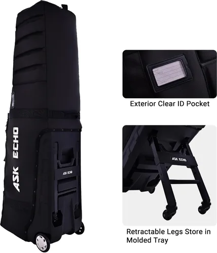 Vista 3 de ASK ECHO Locklink StableRoller - Bolsa de viaje de golf con sistema de balanceo de 4 ruedas, patas de soporte extensibles