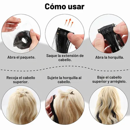 Vista 2 de 10 extensiones de cabello sintético rizado y ondulado negro con clip, reflejos de fiesta de neón arcoíris, accesorios de cabello coloridos