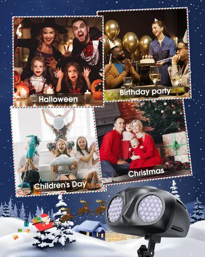 Vista 7 de Proyector de copo de nieve de Navidad con luces HD para exteriores, luces LED de doble cabeza con control remoto, IP65 impermeable, para Halloween