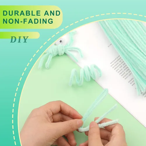 Vista 4 de 100 piezas de limpiadores de tuberías para manualidades, limpiador de tuberías de felpilla, limpiador de tuberías verde claro, suministros