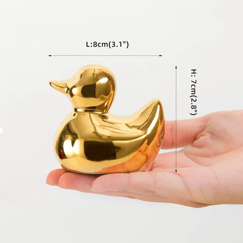 Vista 2 de Figuras de pato de cerámica dorada para decoración del hogar, esculturas y estatuas de animales Decoración de arte hecha a mano, mini pato