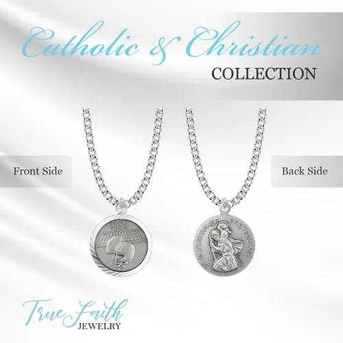 Vista 3 de TrueFaithJewelry Collar de plata de ley con colgante de medalla deportiva de San Cristóbal, 34 pulgadas, Plata esterlina, No es una piedra preciosa