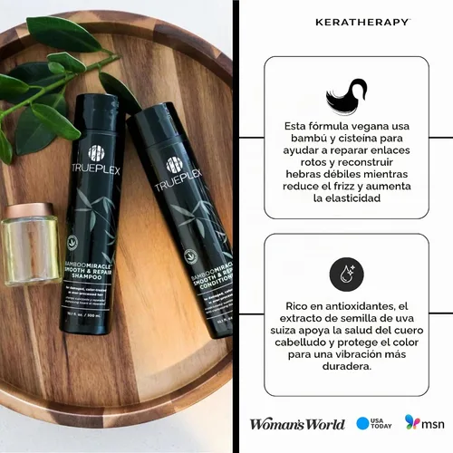 Vista 6 de KERATHERAPY Bamboo Miracle Smooth & Repair Champú, 10.1 onzas, 10.1 fl oz – Fórmula limpiadora vegana para cabello dañado y encrespado – Hidratante