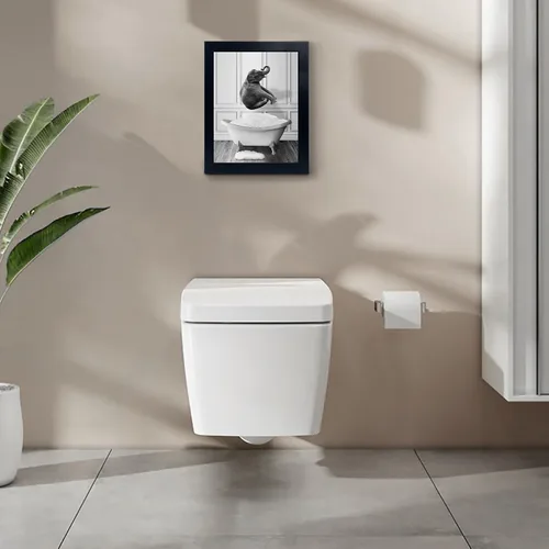 Vista 4 de calmart Arte Gracioso de Pared de Elefante - Imágenes de Elefante Lavando en Bañera para Pared Pinturas de Animales Por Favor Siéntate Usted Cartel