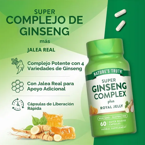 Vista 5 de Super Ginseng Complex 60 cápsulas con jalea real de extracto de ginseng sin OMG, suplemento sin gluten por Nature's Truth