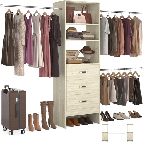 Vista 9 de Homieasy Sistema Organizador de Armario de 96 Pulgadas, Organizador de Armario Walk-In Personalizable de 8 Pies con Varillas para Colgar, Perchero