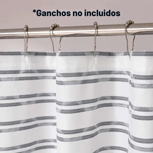 Vista 4 de Amazon Basics Cortina de ducha de tela jacquard geométrica para baño, ligera, impermeable y lavable, 72 pulgadas de ancho x 72 pulgadas de largo