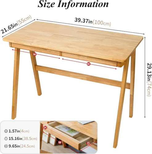 Vista 2 de Escritorio para computadora con cajones, escritorio de madera maciza, escritorios de oficina en casa modernos de mediados de siglo, mesa de estudio
