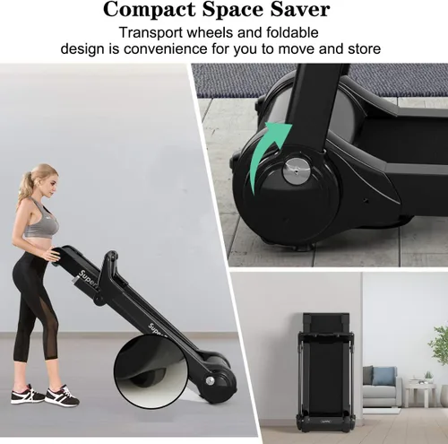 Vista 6 de Cinta de correr plegable motorizada 3.0HP, cintas de correr portátiles con pantalla digital HD, altavoz de dientes azules y control de aplicación