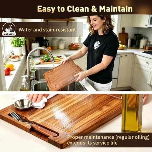 Vista 8 de MAVOTER Tabla de Bistec de Madera de Acacia - Plato de Bistec Tabla de Cortar con Tenedor, Cuchillo y Ramequines Tabla de Servir de Madera