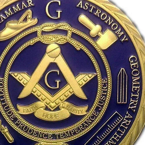 Vista 5 de Moneda de desafío masónico para francmasones, diseño 3D con estuche