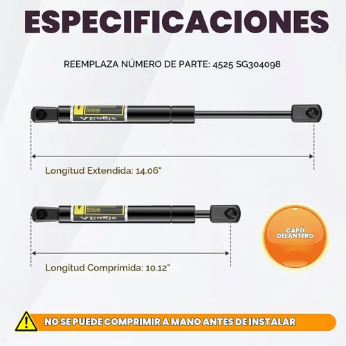 Vista 2 de Soporte de elevación de capó delantero 4525 compatible con 1997-2004 Corvette, 2007-2016 Lincoln Navigator Struts Shocks SG330023