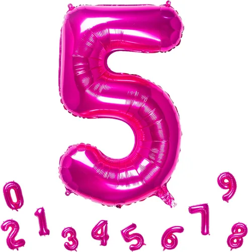Vista 12 de Globos de aluminio de 32 pulgadas color rosa con el número 0, suministros de decoración de fiesta de cumpleaños (globo rosa número 0)
