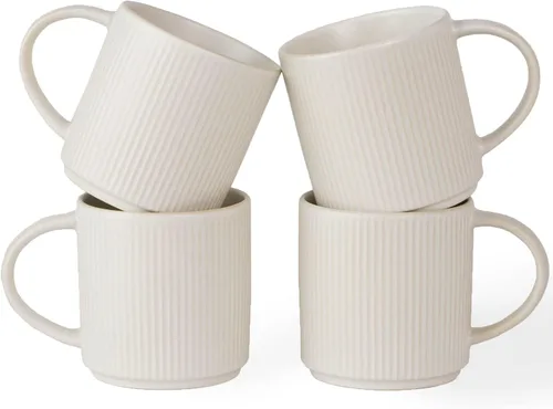 Vista 56 de famiware Juego de 4 tazas de café de 12 onzas, tazas de cerámica con asa Negro (Star-Black)