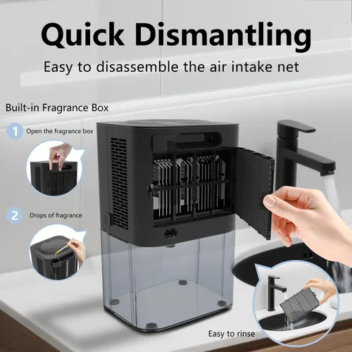 Vista 7 de MTOX - Deshumidificador pequeño de 3 litros/105 onzas (1000 pies cuadrados) para habitaciones, baño, RV, silencioso con apagado automático, Negro