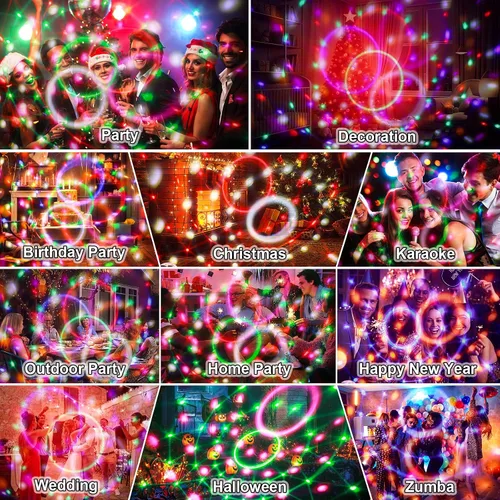 Vista 6 de Luz de bola de discoteca, luces de DJ para fiestas, luces estroboscópicas activadas por sonido, decoraciones de fiesta de discoteca, iluminación