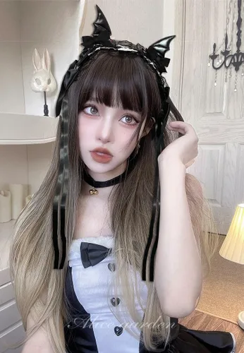 Vista 3 de Diadema de encaje con cuernos de diablo, alas góticas para mujer, lindo tocado de cosplay Loli