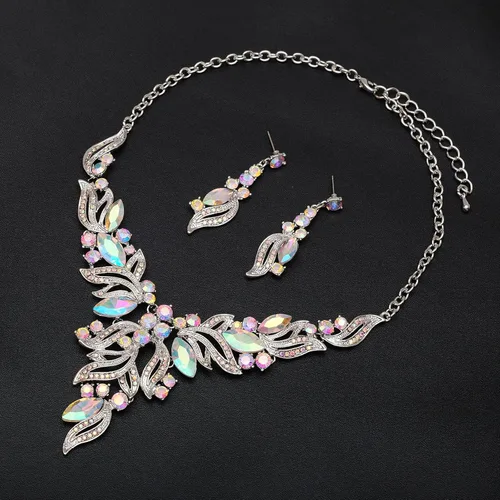 Vista 4 de chaoyite Disfraz de novia en forma de hoja, joyería para novia, collar, aretes, pulsera, anillos, accesorios para vestidos de graduación, Cobre