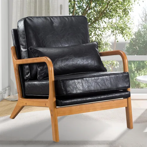 Vista 20 de Silla decorativa para sala de estar, sillón tapizado moderno de mediados de siglo con almohada, sillón de lectura, cómoda silla decorativa para Gris