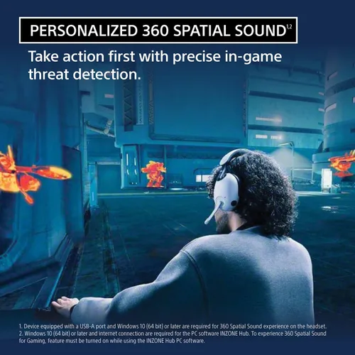 Vista 2 de Auriculares para juegos Sony INZONE H9, auriculares Bluetooth inalámbricos con cancelación de ruido y micrófono, sonido espacial 360, para PC y PS5