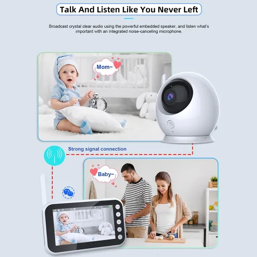 Vista 5 de Matybobe Monitor de bebé WiFi con cámara y audio-4.3 pulgadas pantalla LCD monitor de video con cámara 720P, video de 2 vías, detección