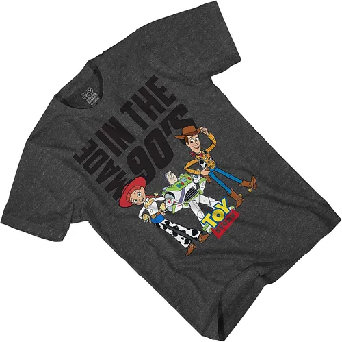 Vista 4 de Disney Toy Story Pizza Planet Alien Japanese Kanji Graphic Camiseta para hombre, Parte delantera y trasera negra.