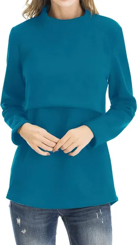 Vista 12 de Smallshow Camisetas de maternidad con forro polar para mujer, manga larga, ropa para amamantar Verde militar