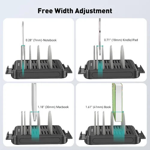Vista 2 de Soporte vertical para laptop y organizador de escritorio, base ajustable para MacBook, iPad, teléfono
