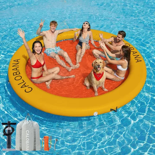 Vista 18 de CALOBANA Hamaca de agua inflable redonda flotante, flota lago isla balsa plataforma de muelle inflable para adultos, piscina, río, fiesta en la playa