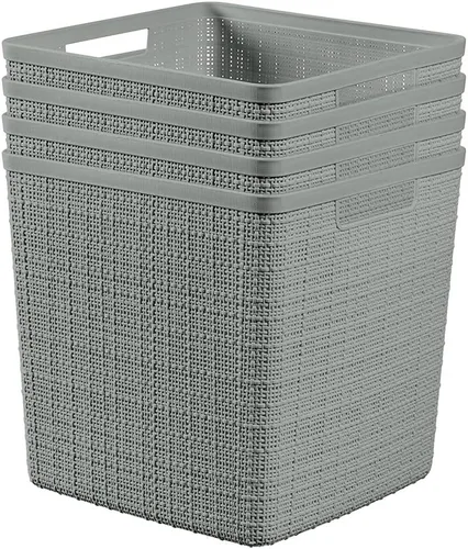 Vista 21 de Curver Juego de 6 cestas decorativas de plástico de yute mediano de 12 litros, para organización y almacenamiento, contenedores perfectos para Negro