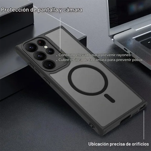 Vista 6 de Funda magnética antihuellas para Samsung Galaxy S23 Ultra, protección completa de la cámara, compatible con accesorios MagSafe, cubierta trasera
